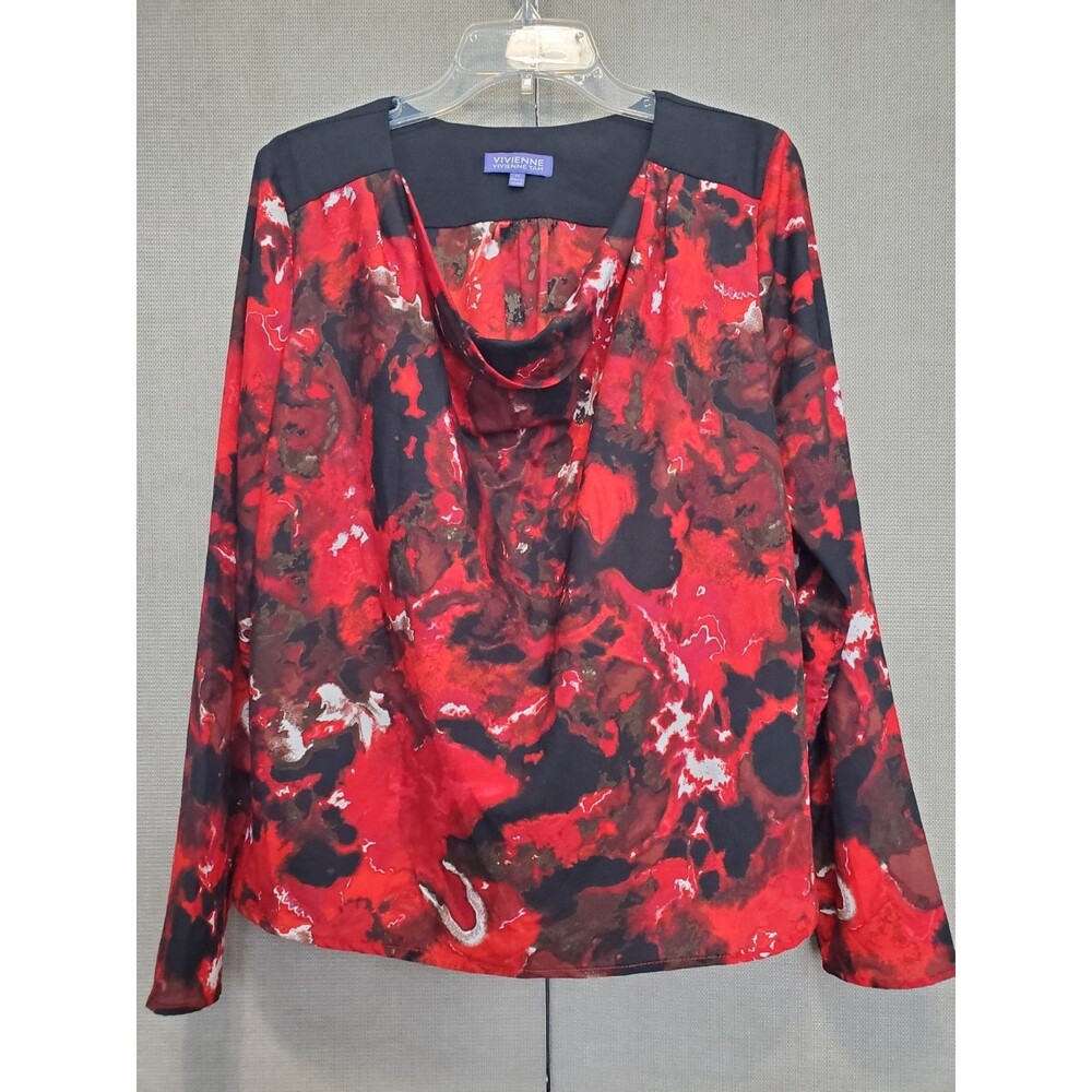 VIVIENNE VIVIENNE TAM Abstract Marble Print Draped Neck Long Sleeve Blouse Sz 14